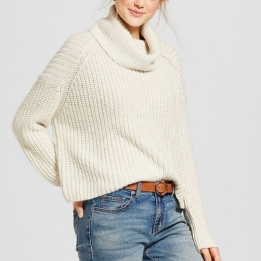 Mossimo Supply Co. Cream Cowl Neck Sweater Top - Large